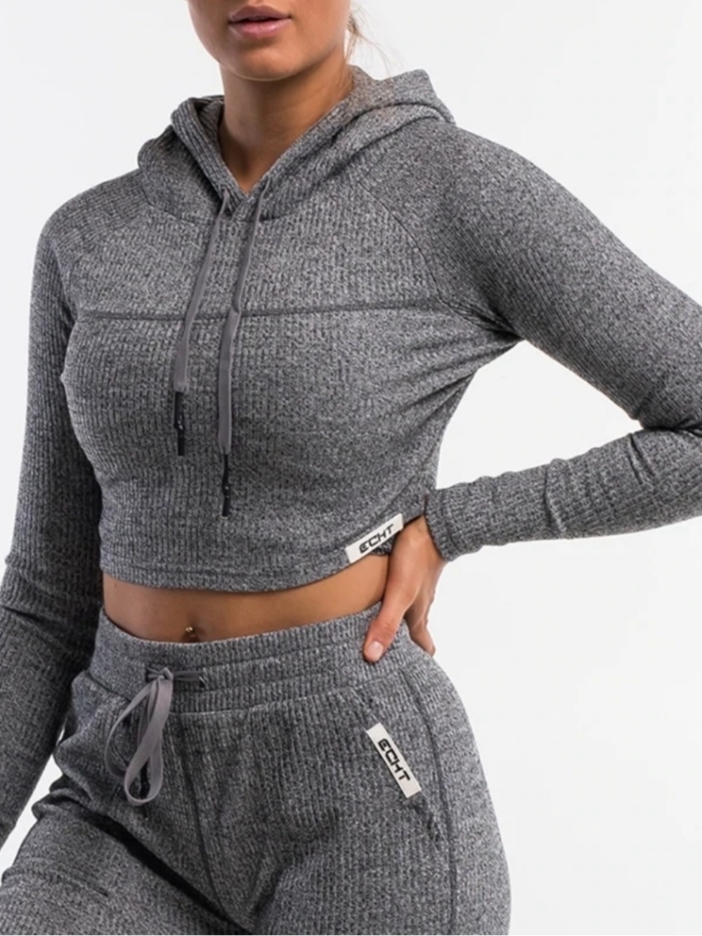 Echt Grey Ribbed Hoodie Sweatshirt